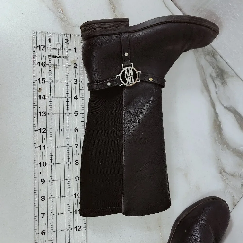DKNY Girls' Emma Black Faux Leather Textile Harness Boots, Sz 1